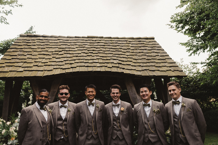 Suits Bow Ties Groom Groomsmen Whimsical Floral Blush Grey Wedding https://www.scuffinsphotography.com/