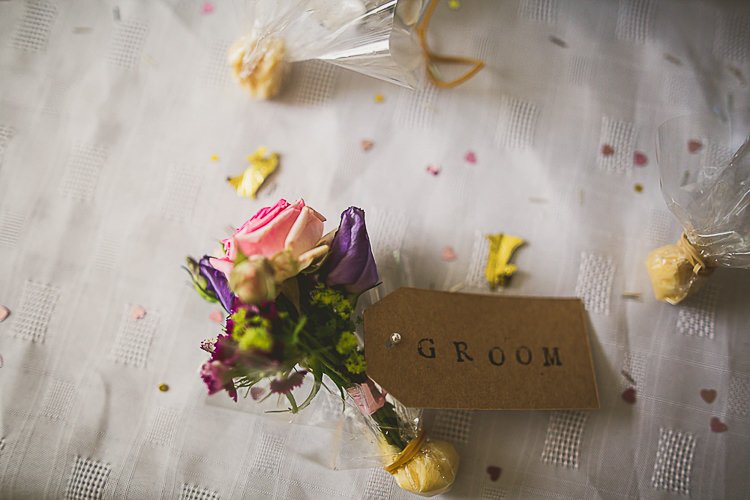 Pink Purple Buttonhole Groom Rose Colourful Midsummer Night's Dream Party Wedding http://thespringles.com/