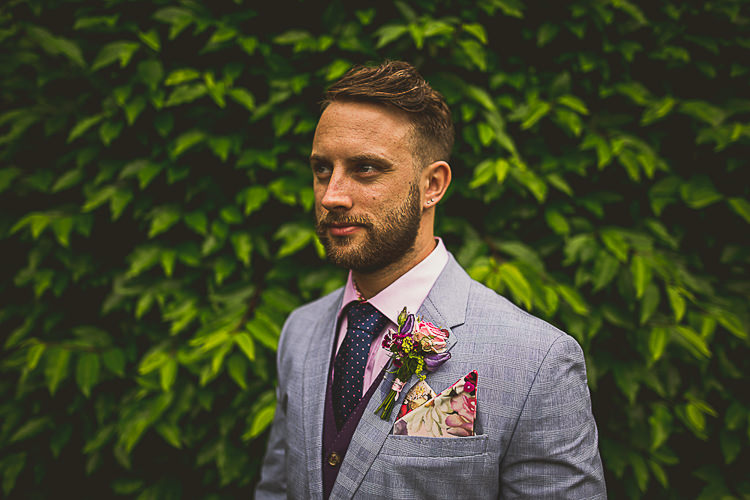 Grey Jacket Pink Shirt Polka Dot Tie Groom Colourful Midsummer Night's Dream Party Wedding http://thespringles.com/
