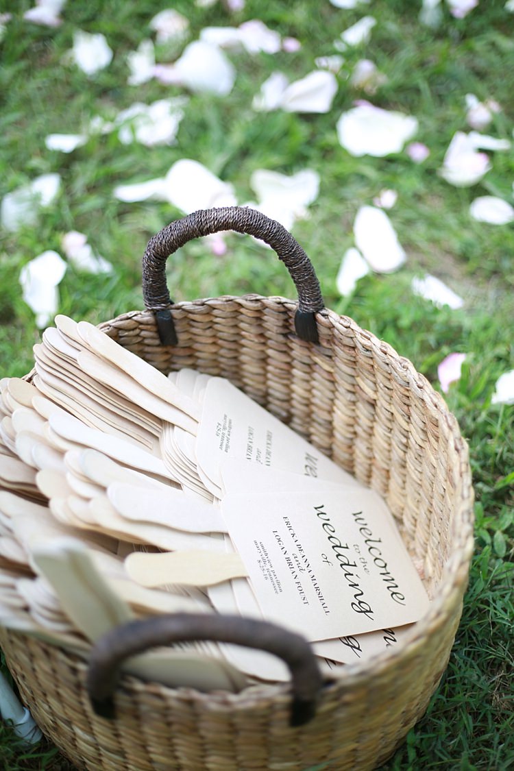 Ceremony Program Fans DIY Wicker Basket Flower Petals Grass Soft Romantic Woodland Wedding Tennessee http://www.jessicaleephotographicart.com/