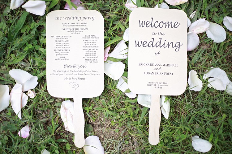 Ceremony Program Fans DIY Flower Petals Grass Soft Romantic Woodland Wedding Tennessee http://www.jessicaleephotographicart.com/