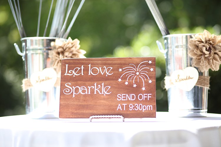 Personalised Wooden Sign Sparklers Metal Containers Beige Flowers Soft Romantic Woodland Wedding Tennessee http://www.jessicaleephotographicart.com/