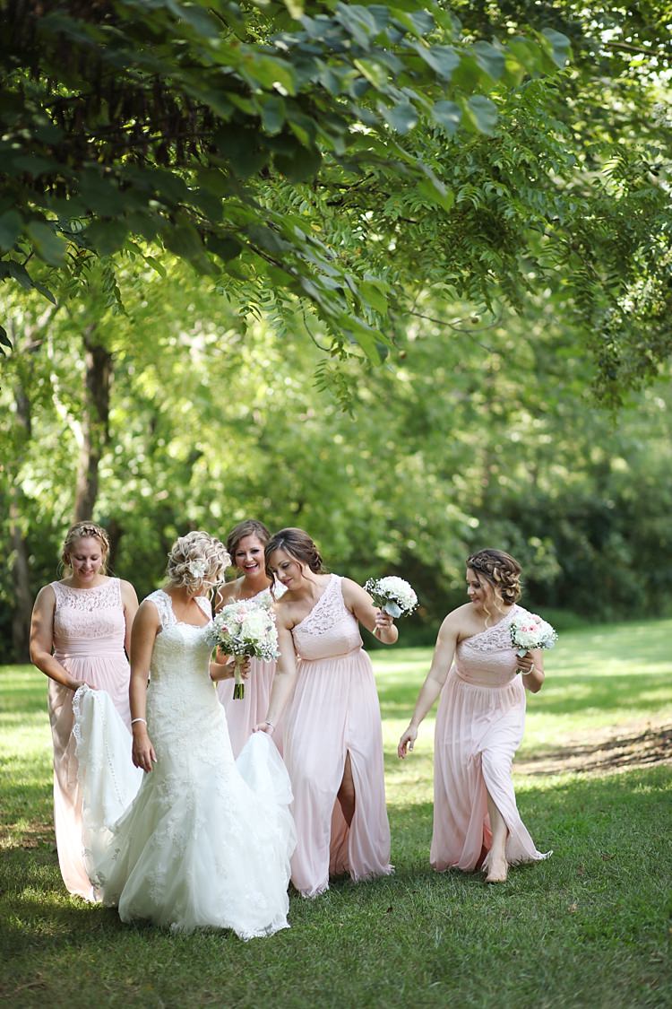 Bride Lace Mermaid Bridal Gown With Straps Soft Hairstyle Floral Hairpiece Bridesmaids Pale Pink Lace Chiffon Dresses Bouquets White Hydrangea Pink Roses Baby's Breath Trees Grass Soft Romantic Woodland Wedding Tennessee http://www.jessicaleephotographicart.com/