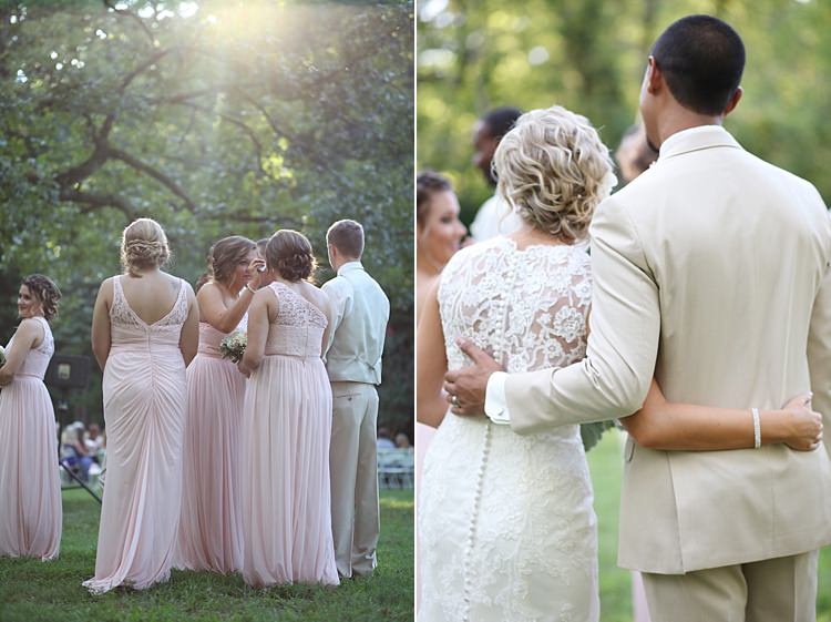 Bridesmaids Pale Pink Lace Chiffon Dresses Bride Lace Mermaid Bridal Gown With Straps Groom Beige Suit Hug Soft Romantic Woodland Wedding Tennessee http://www.jessicaleephotographicart.com/