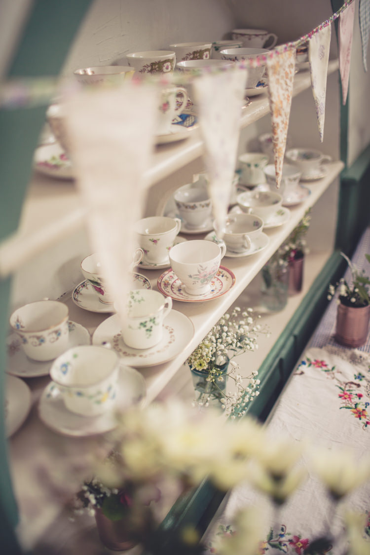 Tea Cups Bunting Homespun Festival Village Hall Wedding http://www.himandherweddingphotography.co.uk/