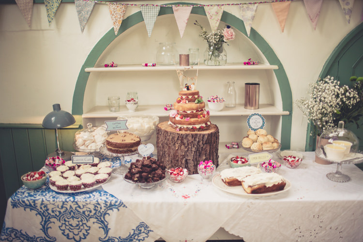 Cake Table Afternoon Tea Homespun Festival Village Hall Wedding http://www.himandherweddingphotography.co.uk/