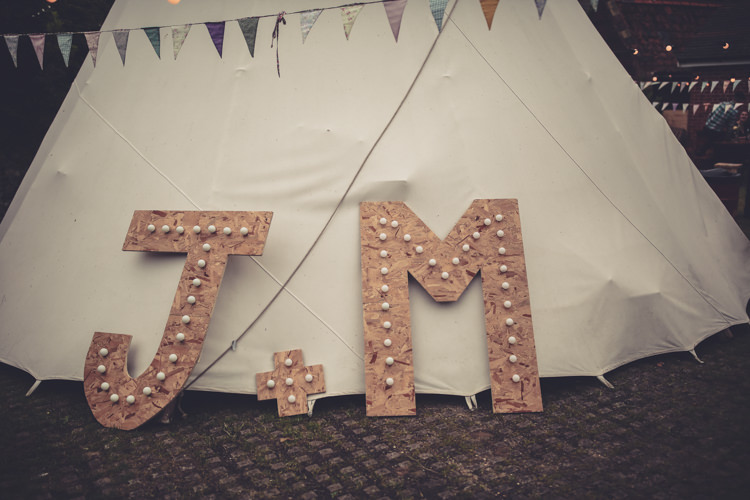 DIY Letter Lights Homespun Festival Village Hall Wedding http://www.himandherweddingphotography.co.uk/