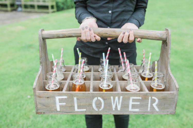 Bottle Drinks Crate Romantic Pink Summer Glamping Wedding http://helenrussellphotography.co.uk/