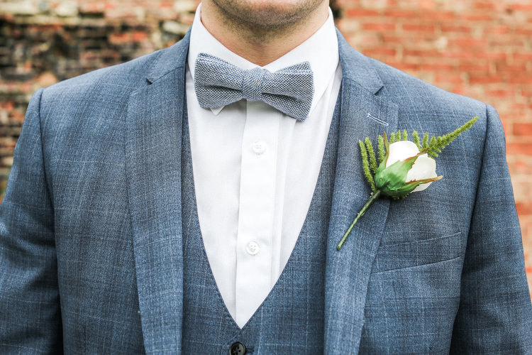 Check Suit Bow Tie Groom Rose Buttonhole Romantic Pink Summer Glamping Wedding http://helenrussellphotography.co.uk/