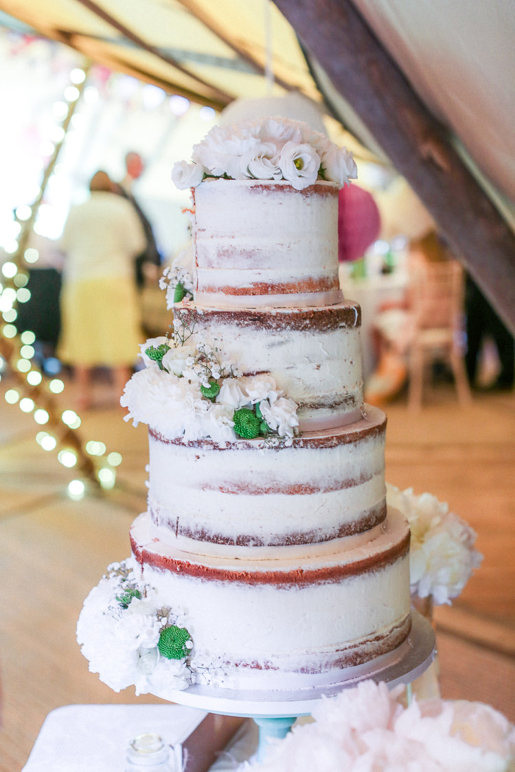 Naked Cake Sponge Layer Buttercream Flowers Romantic Pink Summer Glamping Wedding http://helenrussellphotography.co.uk/
