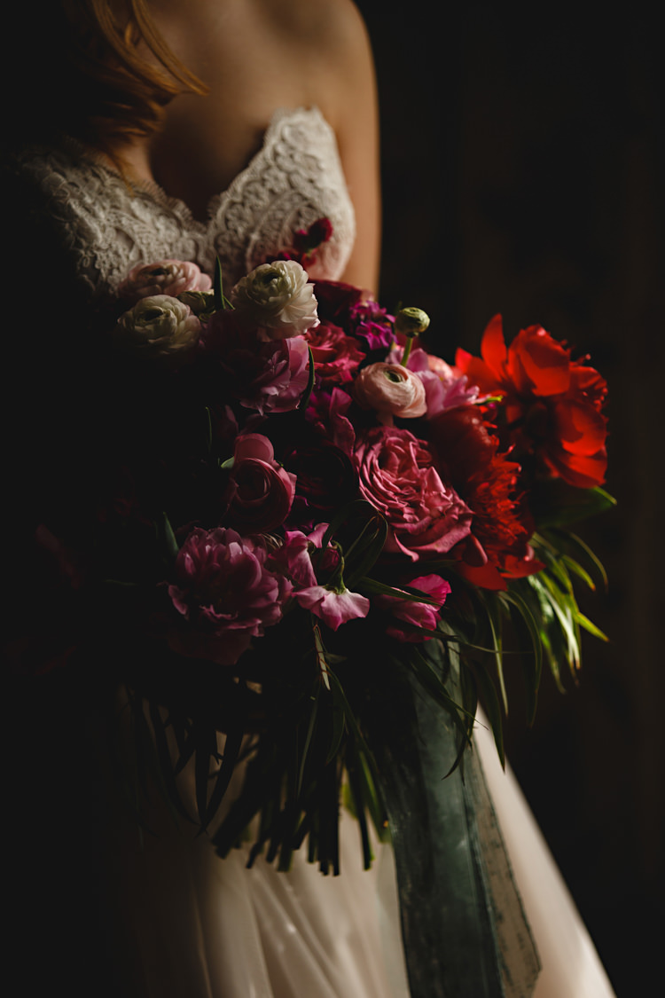 Bouquet Flowers Bride Bridal Red Burgundy Pink Rose Opulent Rich Tipi Wedding Ideas http://hbaphotography.com/
