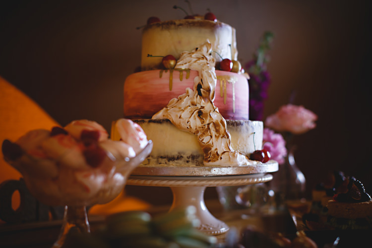 Ombre Watercolour Cake Gold Red Opulent Rich Tipi Wedding Ideas http://hbaphotography.com/