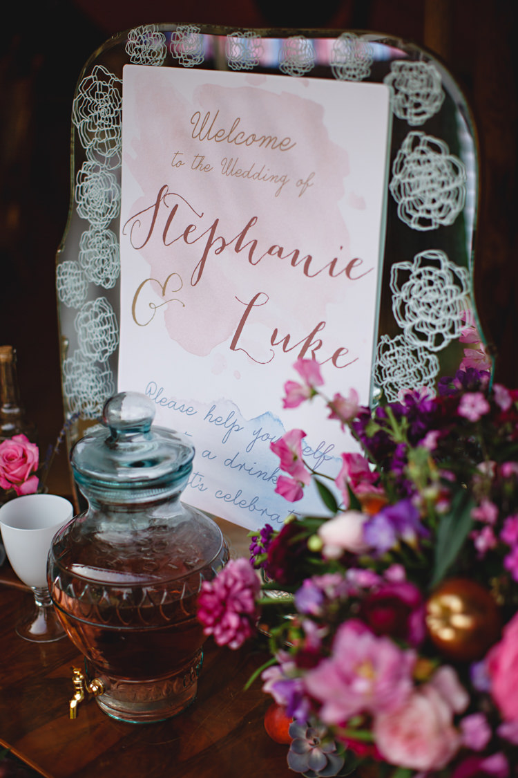 Sign Stationery Watercolour Pink Blue Gold Opulent Rich Tipi Wedding Ideas http://hbaphotography.com/