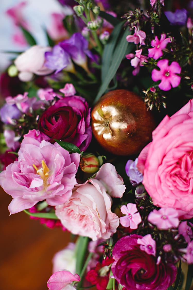 Pink Purple Flowers Fruit Gold Apple Opulent Rich Tipi Wedding Ideas http://hbaphotography.com/