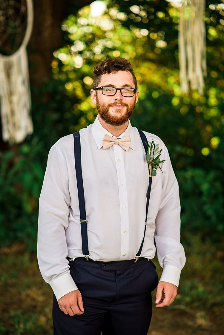Groom Navy Pants Suspenders Cream Bow Tie Greenery Buttonhole Glasses Outdoors Ethereal Boho Wedding Ideas http://perfectcapturephoto.com/
