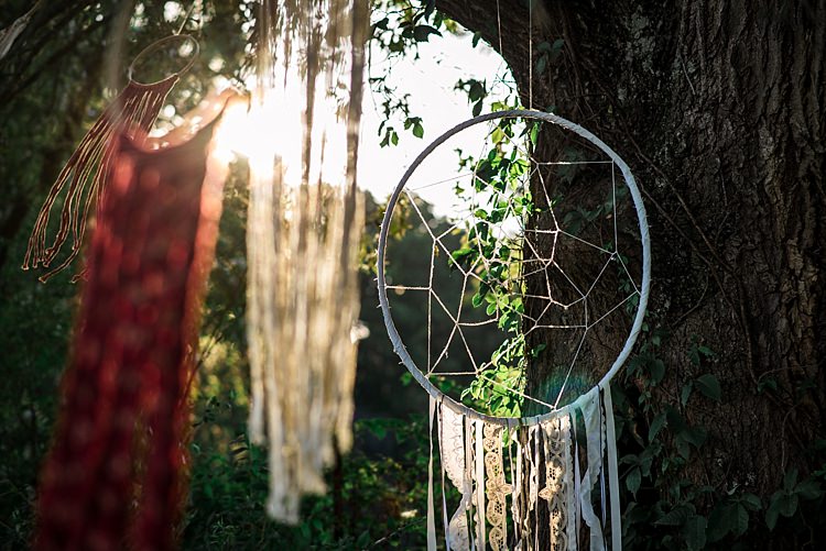 Outdoor Hanging Décor Multicoloured Dreamcatchers Trees Ethereal Boho Wedding Ideas http://perfectcapturephoto.com/
