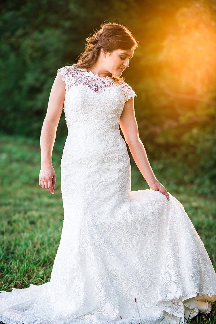 Bride Lace Bridal Gown With Buttons Soft Curls Hairstyle Sunlight Trees Grass Ethereal Boho Wedding Ideas http://perfectcapturephoto.com/