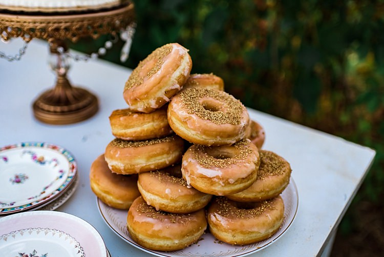 Dessert Table Donuts Vintage China Plates Gold Cake Stand Ethereal Boho Wedding Ideas http://perfectcapturephoto.com/