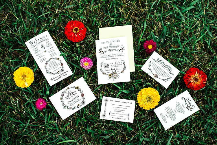 Wedding Stationery Black Cream Floral Wreath Design Red Yellow Pink Flowers Grass Ethereal Boho Wedding Ideas http://perfectcapturephoto.com/