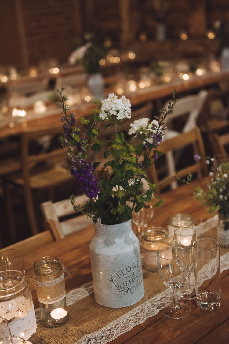 Metal Jug Urn Flowers Table Decor Rustic Home Made Country Barn Wedding http://lisahowardphotography.co.uk/