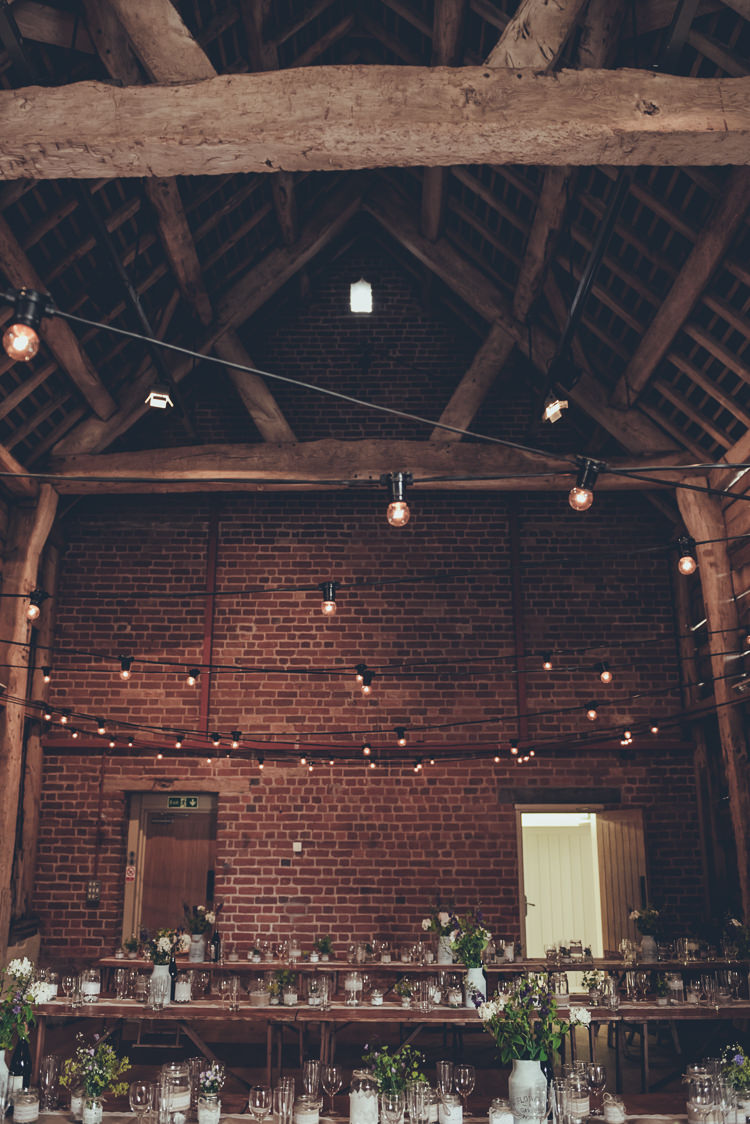Festoon Lights Flowers Jars Tables Decor Rustic Home Made Country Barn Wedding http://lisahowardphotography.co.uk/