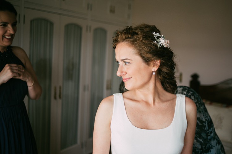 Bride Round Neck Crepe Tulle Bridal Gown Floral Hairpiece Soft Makeup Romantic Bohemian Spain Wedding http://saralobla.com/