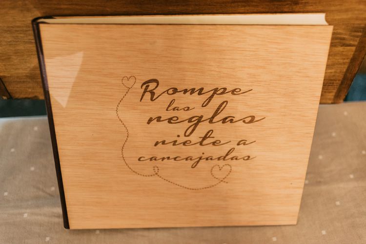 Reception Wooden Personalised Guest Book Romantic Bohemian Spain Wedding http://saralobla.com/