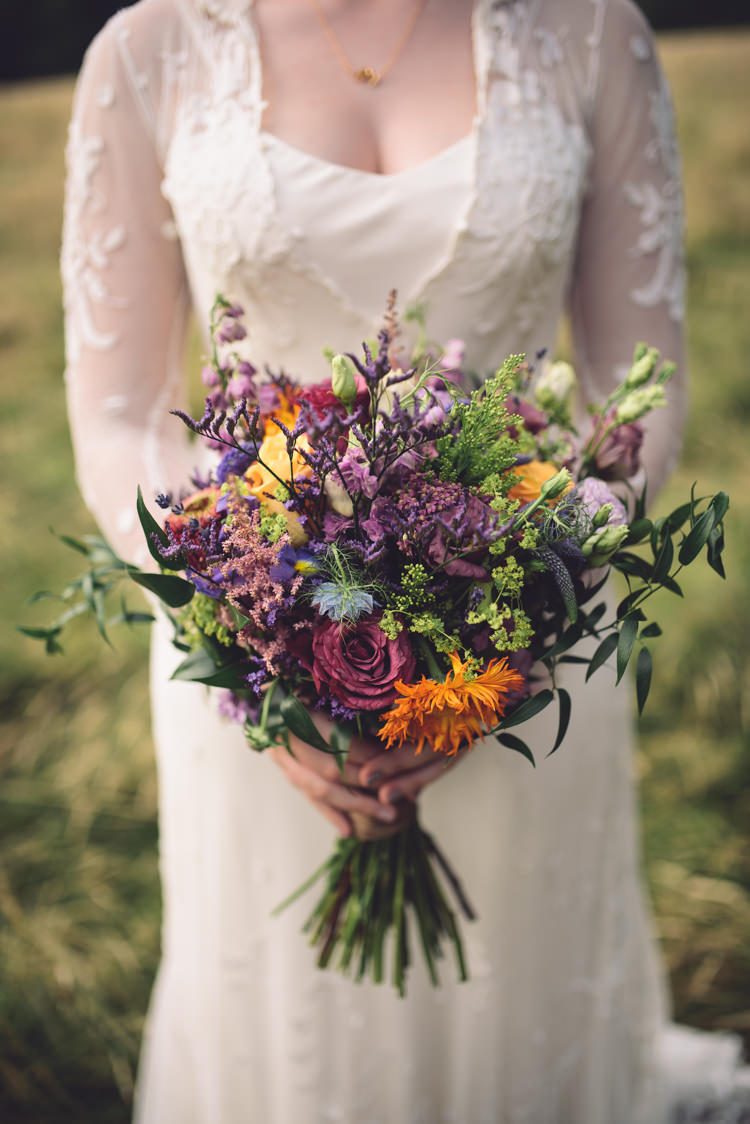 Bouquet Flowers Wild Natural Bride Bridal Purple Orange Hand Crafted Vintage Woodland Wedding http://www.jennawoodward.com/