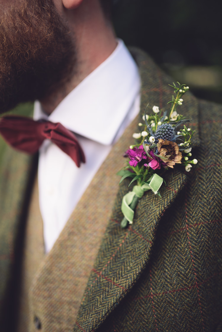 Bow Tie Groom Thistle Buttonhole Ribbon Hand Crafted Vintage Woodland Wedding http://www.jennawoodward.com/