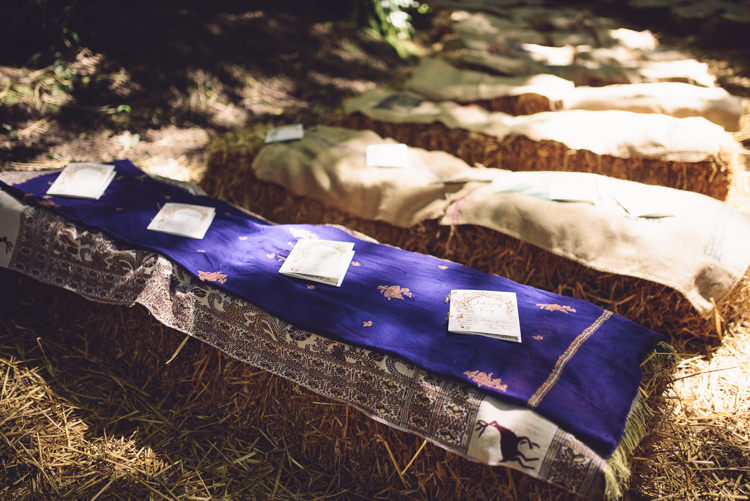 Hay Bale Seating Covers Hand Crafted Vintage Woodland Wedding http://www.jennawoodward.com/