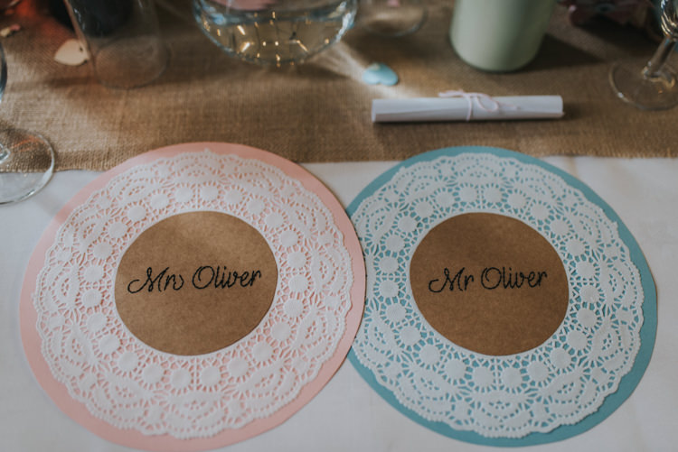 Doily Place Mat Setting Names DIY Pastel Creative Wedding http://www.baiandelle.com/