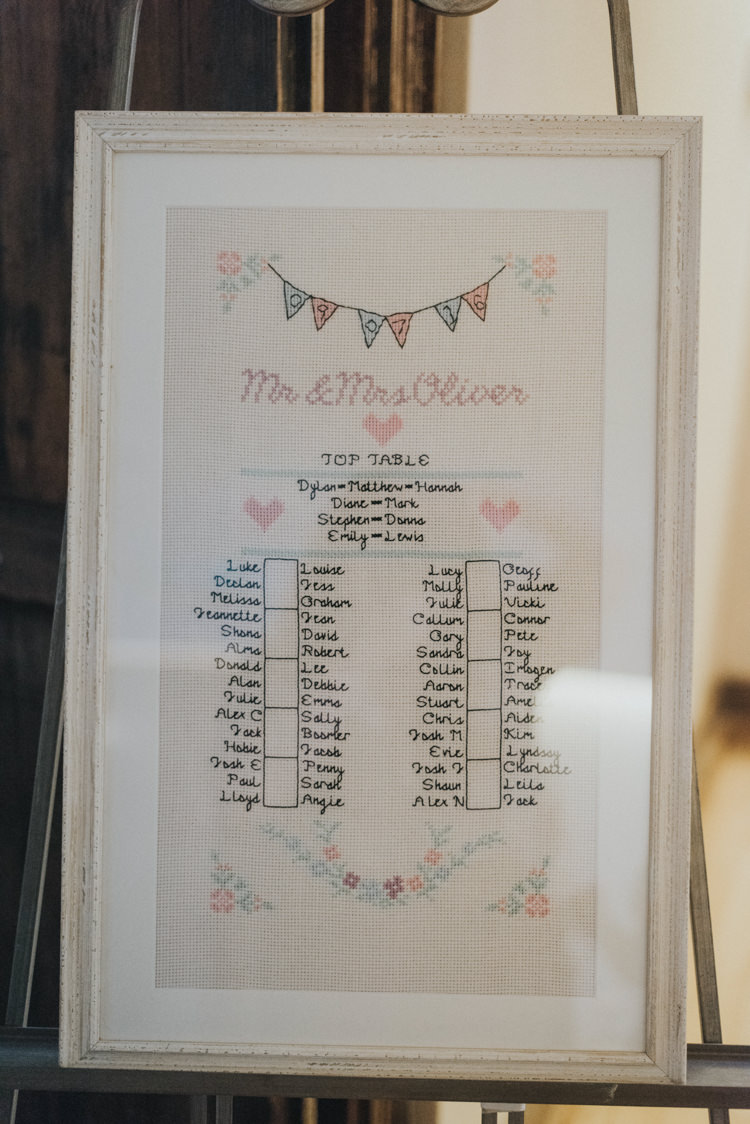 Cross Stich Table Seating Plan Chart DIY Pastel Creative Wedding http://www.baiandelle.com/