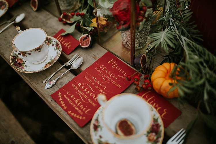 Gold Red Stationery Calligraphy Pumpkin Field Autumn Wedding Ideas http://www.jessicajweddingphotography.co.uk/