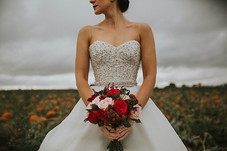 Sweetheart Dress Gown Bride Bridal Sequin Pumpkin Field Autumn Wedding Ideas http://www.jessicajweddingphotography.co.uk/
