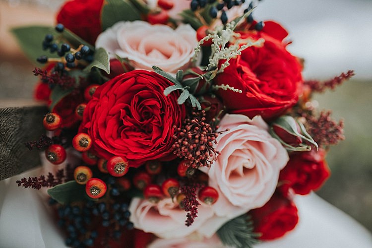 Red Pink Rose Berry Bouquet Flowers Bride Bridal Pumpkin Field Autumn Wedding Ideas http://www.jessicajweddingphotography.co.uk/