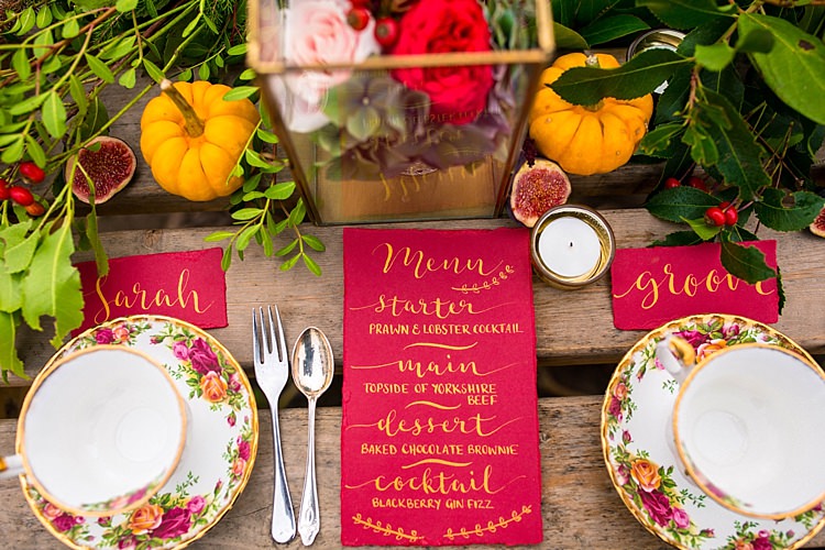 Red Gold Calligraphy Stationery Pumpkin Field Autumn Wedding Ideas http://www.charlottewhiteweddings.co.uk/