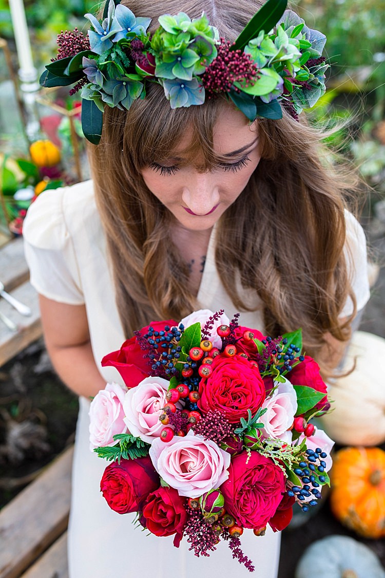 Bouquet Flowers Bride Bridal Rose Red Pink Pumpkin Field Autumn Wedding Ideas http://www.charlottewhiteweddings.co.uk/
