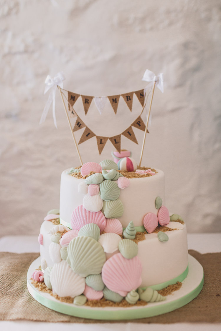 Cake Sand Shells Pastel Relaxed Seaside St Ives Wedding http://www.wearetheclarkes.com/