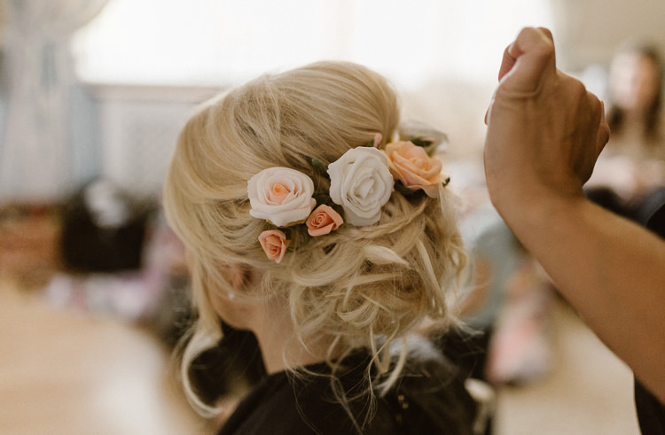Hair Style Up Do Flowers Bride Bridal Pastel Pretty Summer Picnic Wedding http://www.loveluella.co.uk/