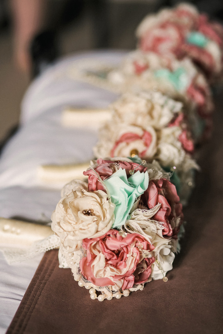 Mint Pink Fabric Flowers Bouquet Rustic Secret Garden Wedding http://helenrussellphotography.co.uk/