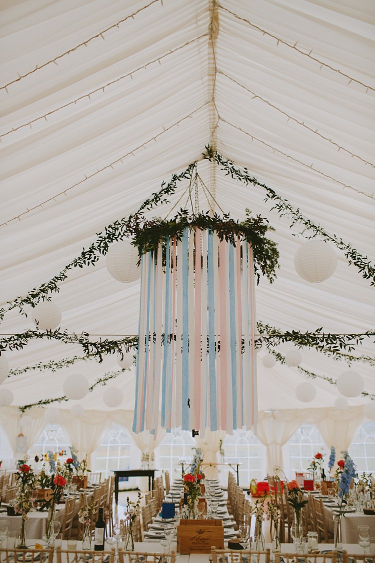 Marquee Pastel Ribbon Chandelier Decor Hanging Lanterns Beautiful Bohemian Beach Glamping Wedding http://www.thecurries.co/