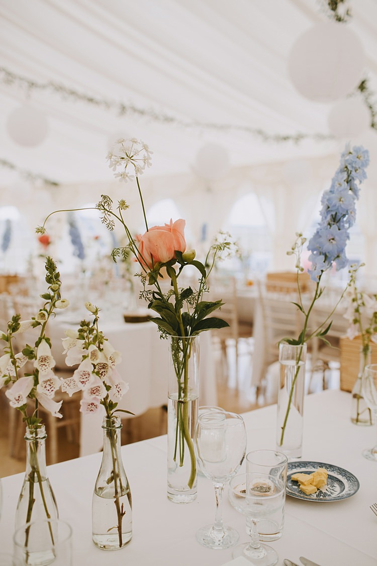 Bottle Tall Vase Flowers Pink Peach Blue Beautiful Bohemian Beach Glamping Wedding http://www.thecurries.co/