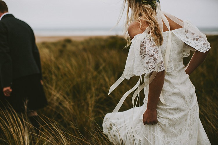 Off Shoulder Bardot Dress Gown Bride Bridal Beautiful Bohemian Beach Glamping Wedding http://www.thecurries.co/