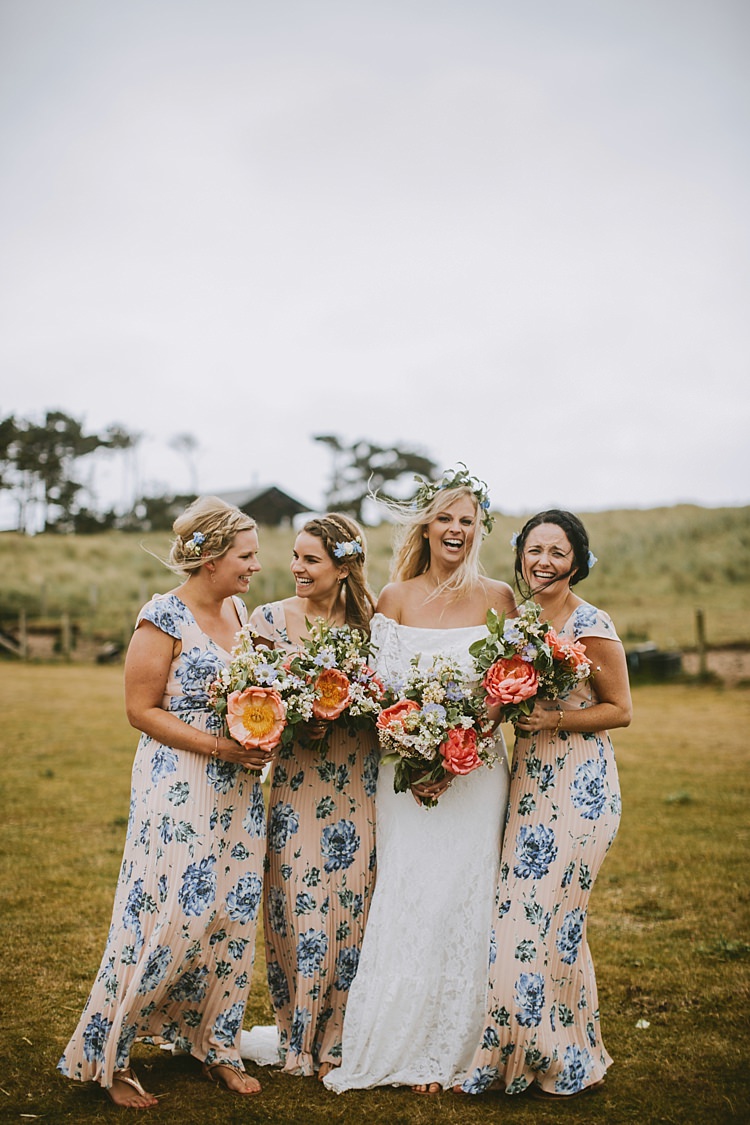 Floral Bridesmaid Dresses Pink Blue Blush Beautiful Bohemian Beach Glamping Wedding http://www.thecurries.co/
