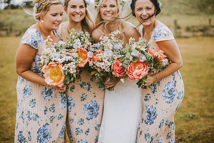 Bridesmaid Bouquets Peony Peonies Pink Blue Beautiful Bohemian Beach Glamping Wedding http://www.thecurries.co/
