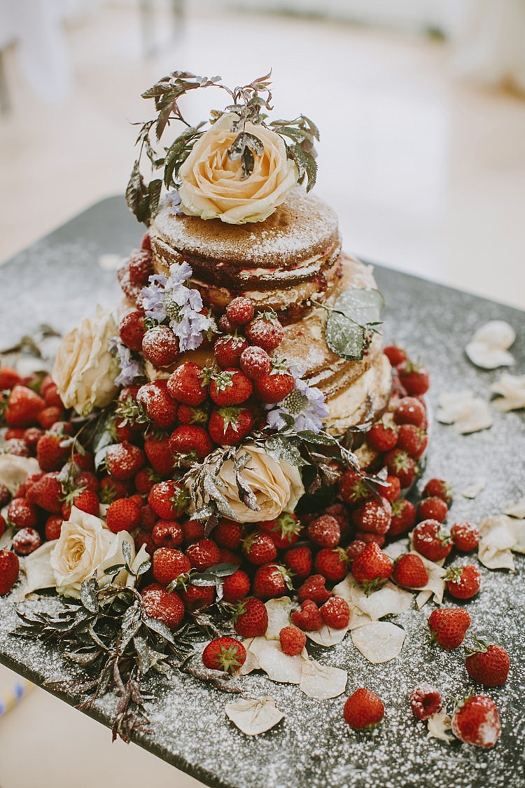 Naked Cake Fruit Berries Sponge Layer Beautiful Bohemian Beach Glamping Wedding http://www.thecurries.co/