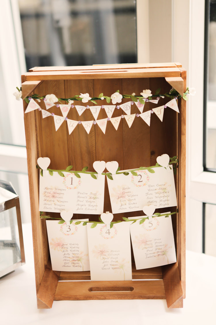 Crate Seating Plan Table Chart Bunting Rustic Secret Garden Wedding http://helenrussellphotography.co.uk/