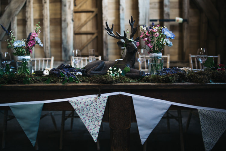 Table Deer Flowers Decor Moss Enchanted Woodland Boho Wedding http://www.richardsavage.co.uk/