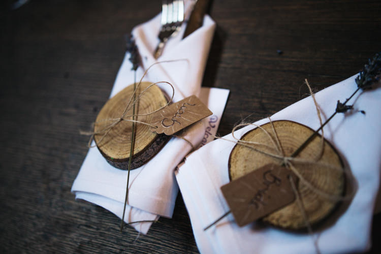 Log Slice Coaster Settings Place Name Favour Enchanted Woodland Boho Wedding http://www.richardsavage.co.uk/