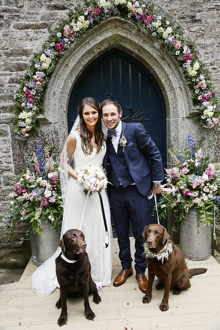Flowers Church Arch Dog Pets Country Cornish Pastel Beach Wedding http://www.slr-weddingphotography.co.uk/